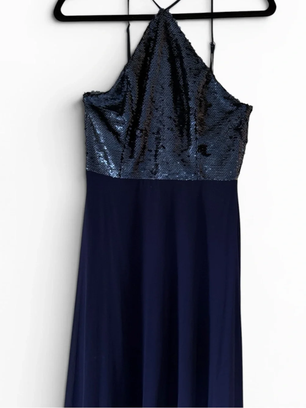 Navy Sequin Halter Formal Gown Maxi Dress Medium - Picture 4 of 7